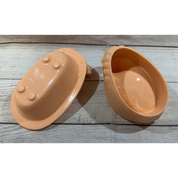 Vintage Retro Lot Of 2 Peach Hard Plastic Swan & Bathtub Soap Dish MCM Tub6 - Picture 4 of 6